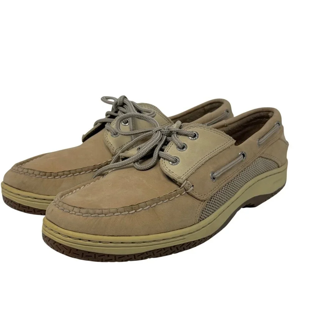 Sperry Topsider Men's Tan Leather and Nylon Billfish 3-Eye Boat‎ Shoes Size 11